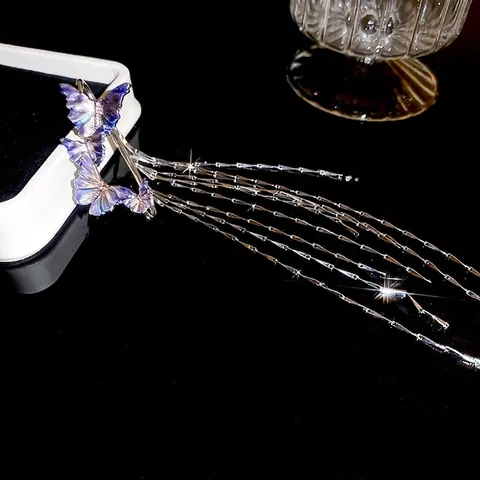 Schmetterling Langer Quasten Ohrclip Ohrklemme Ohne Piercing Kupfer Gradient Lila Blau Schmuck Trendiges Geschenk Für Damen