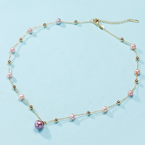 Elegant Freshwater Pearl Starry Sky Necklace For Women Copper Alloy Gold Plated Edison Pearl Minimalist Jewelry Adjustable Chain