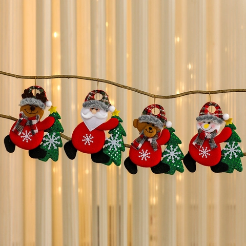Christmas Tree Hanging Ornaments Plush Cloth Santa Claus Reindeer Snowman Bear Cartoon Holiday Home Party Decorations