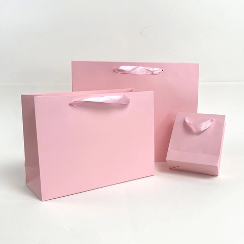 Pink Paper Gift Bag White Cardboard With Ribbon For Wedding Party Boutique Packaging Elegant Portable Tote