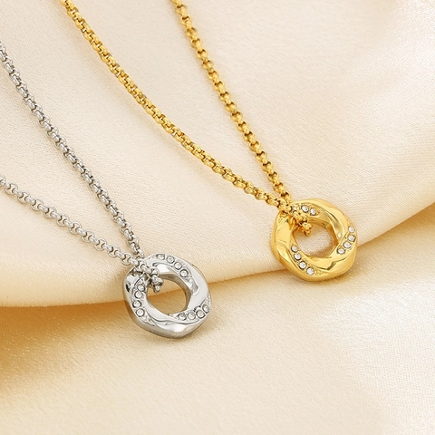 Collar De Acero Inoxidable Y Pendientes De Diamantes Mujer Anillo Torcido Hueco Colgante Geométrico Joyería Elegante