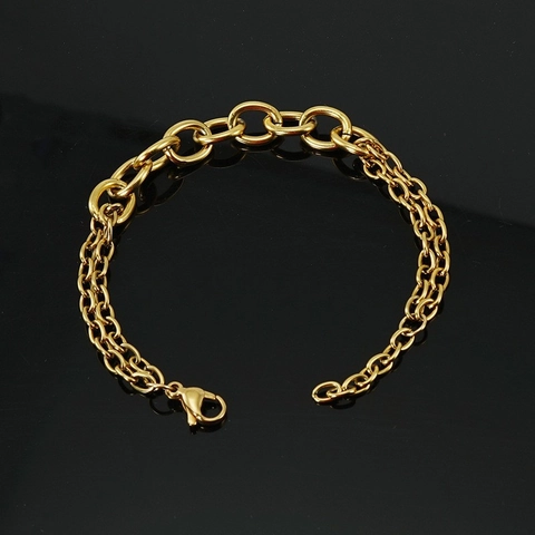 Bracciale A Catena A Maglie Miste Acciaio Inossidabile Placcato Oro 18K Gioiello Minimalista Unisex