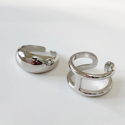 925 Sterlingsilber Ring Minimalistisches Hohles H Design Klobiger Rundbogen Geometrischer Verstellbarer Offener Schmuck