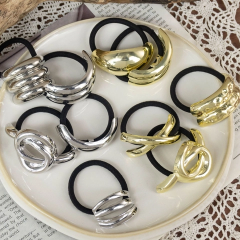 Geometric Metal Hair Ties Elastic Rubber Band Minimalist Ponytail Holder Hair Accessories For Women