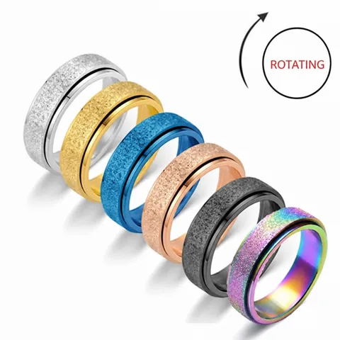 Drehbarer Titanstahl Spinner Ring Für Damen Herren Matt Sand Finish Anti Angst Stressabbau Mode Fingerring Schmuck