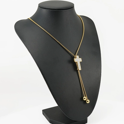 Kreuz Anhänger Halskette 18 Karat Vergoldeter Edelstahl Zirkon Eingelegt Lange Pullover Kette Verstellbar Für Damen