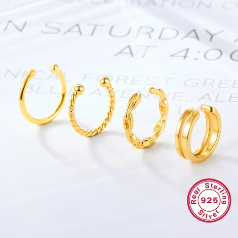 Orecchini Ear Cuff In Argento Sterling 925 Minimalista Senza Buco Clip Per Donna Design Intrecciato Catena Doppio Strato Moda