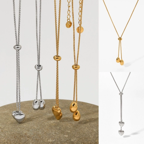 Hart Waterdruppel Hanger Y-Ketting Roestvrij Staal Verstelbare Schuifgesp Lariat Ketting Voor Dames