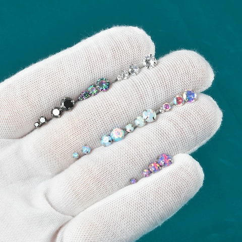 Boucles Oreilles Stud Acier Inoxydable Zircon Rond Opale Sertis Griffes Piercing Cartilage Bijoux Pour Femmes