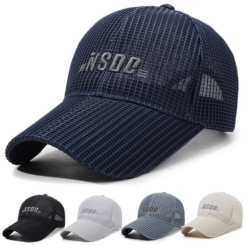 Men Full Mesh Baseball Cap Breathable Sun Protection Outdoor Fishing Hat Adjustable Extended Brim Polyester Embroidery