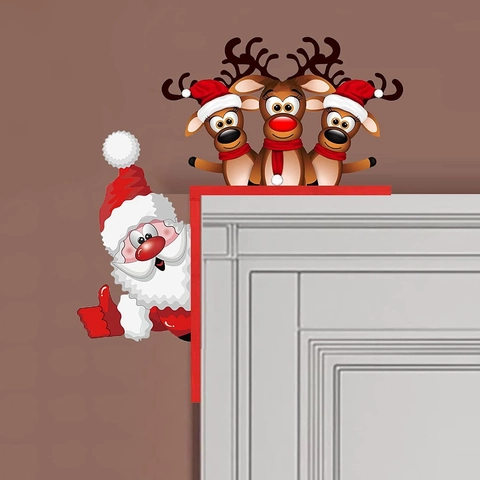 Natale Babbo Natale Renna Legno Decorazione Angolo Porta Forma L Cornice Ornamento Appeso Cartone Animato