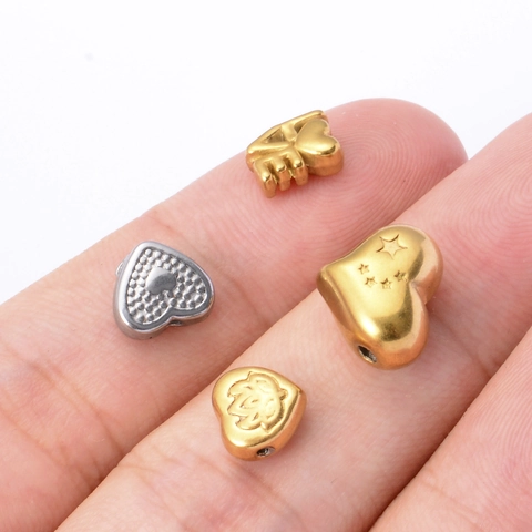 Stainless Steel Heart Love Letter Spacer Beads For DIY Jewelry Making Bracelet Necklace Crafting Baroque Style Embossed Metal Charms