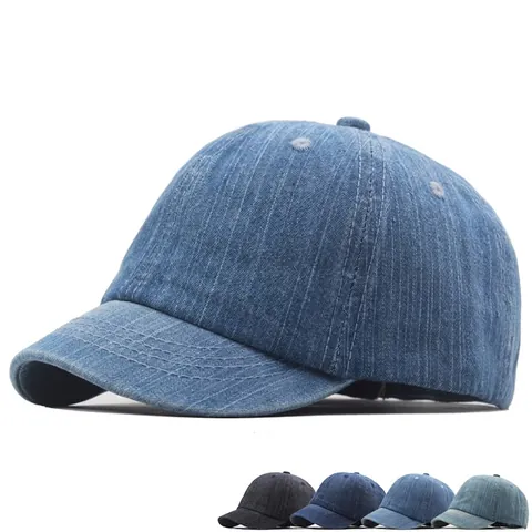 Short Brim Baseball Cap Washed Cotton Denim Deepened Soft Top Outdoor Sun Hat Retro Casual Adjustable For Men