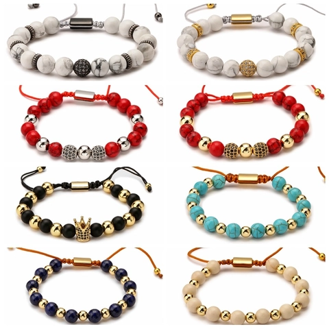 Natural Stone Agate Tiger's Eye Beaded Bracelet Alloy Rhinestone Adjustable Braided Rope Bracelet For Men Women Couple Jewelry