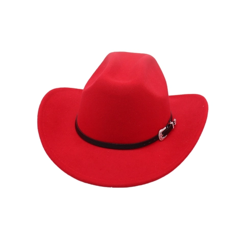 Cappello Da Cowboy Western Vintage Feltro Di Lana Sintetica Tesa Larga Curva Con Cintura Decorativa Con Fibbia Elegante Retro