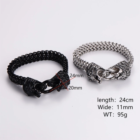 Bracciale A Doppia Catena Con Testa Di Leone In Acciaio Inossidabile 316L Anello Mordente Stile Punk Hip Hop Rock Viking Per Uomo