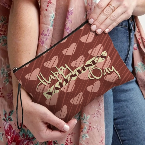 Trousse Per Trucco Con Stampa A Cuore Di San Valentino Lino Fine Pochette Per Cosmetici Portatile Con Cerniera E Cinturino