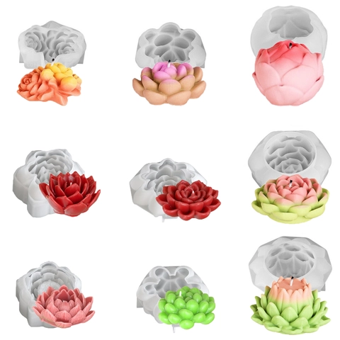 3D Succulent Flower Silicone Mold For Candle Making DIY Soap Resin Plaster Lotus Rose Shape Crafting Tool