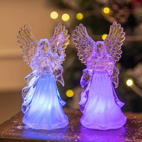 Acryl Engel Nachtlicht LED Leuchtend Transparent Kristall Desktop Ornamente Weihnachten Haus Deko Elegant Flügel Batteriebetrieben