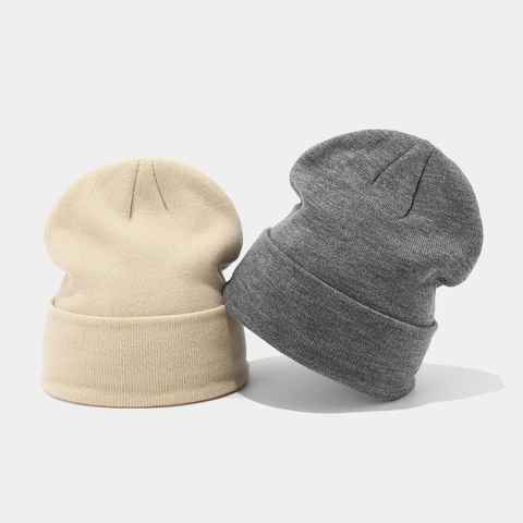 Knitted Beanie Hat Acrylic Solid Color Cuffed Ribbed Warm Winter Skull Cap For Men And Women Casual