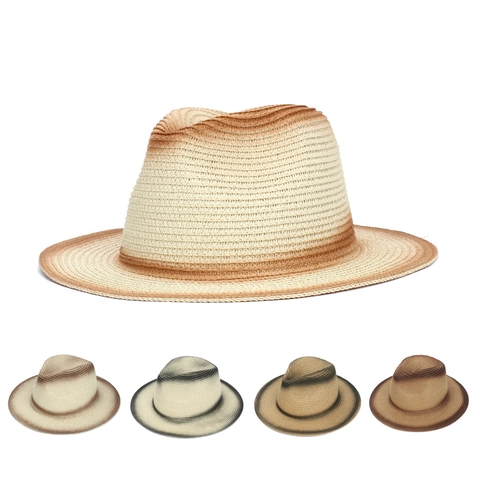 Cappello Fedora In Paglia Sfumato Ombre Estate Protezione Solare Tesa Larga Stile Panama Paglia Di Carta Traspirante Spiaggia