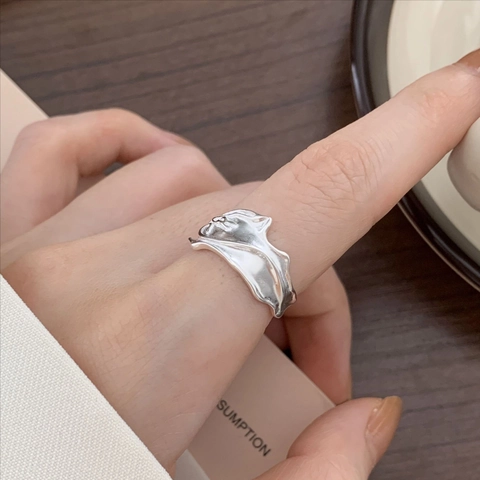 Anello Aperto In Argento Sterling 925 Texture Lava Irregolare Stile Metallo Liquido Minimalista Regolabile Da Donna