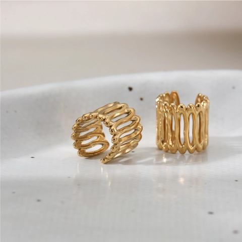 Manchettes D'Oreille En Acier Inoxydable 316 Pour Femmes Géométriques Multicouches Rayées Creuses Boucles Sans Percer