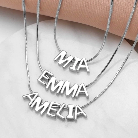 Minimalist Alphabet Initial Pendant Necklace Snake Chain Silver Tone Copper Metal Jewelry For Women DIY Fashion Accessory