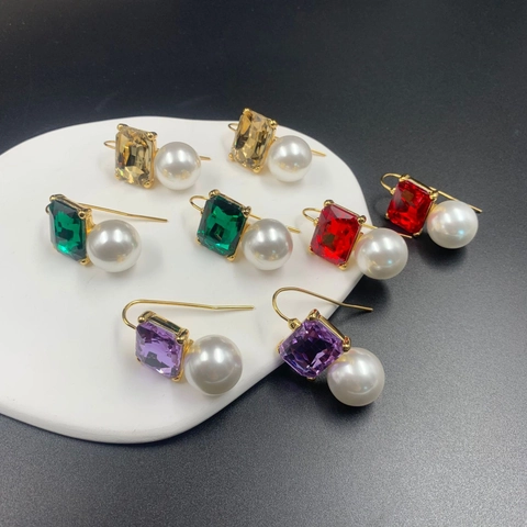 Orecchini Pendenti Vintage in Lega con Strass e Perla Artificiale Placcati Oro Ganci Geometrici Per Donna Gioielli Retro
