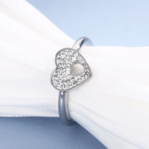 Hohlherz-Ring 316L Edelstahl Mikro-Pavé-Strass Süß Einfach Schmuck Für Damen Silberfarben Eleganz
