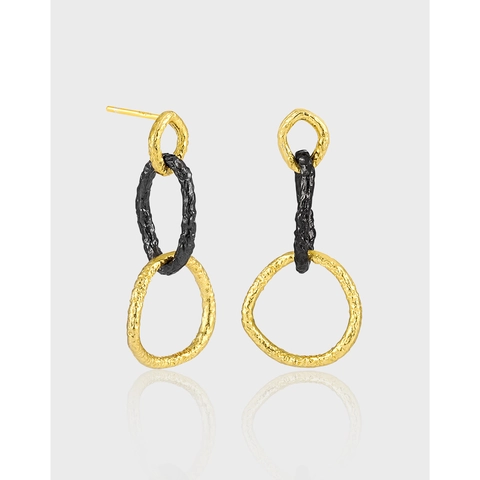 Orecchini Pendenti A Tre Cerchi Intrecciati In Argento Sterling 925 Placcato Oro 18K Texture Martellata Per Donna