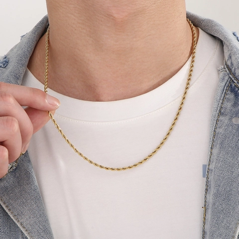 Rope Chain Necklace Stainless Steel Twist Hip Hop Fashion Jewelry For Men Women Lobster Clasp Elegant Versatile Accessory