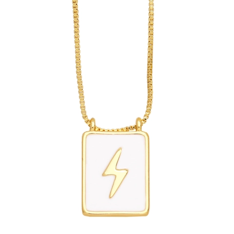 Square Pendant Necklace Gold Plated Brass Enamel Zircon Lightning Star Moon Box Chain Clavicle Necklaces For Women
