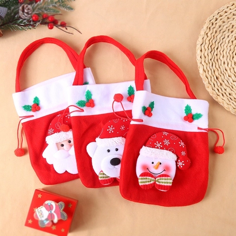Sacchetto Regalo Di Natale Coulisse Manico Poliestere 3D Babbo Natale Pupazzo Di Neve Orso Confezione Caramelle