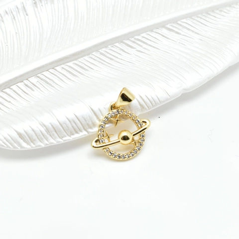 Ciondoli Per Gioielli Rame Placcato Oro 18K Zircone Strass Saturno Pianeta Timone Ancora Orologio Accessori DIY