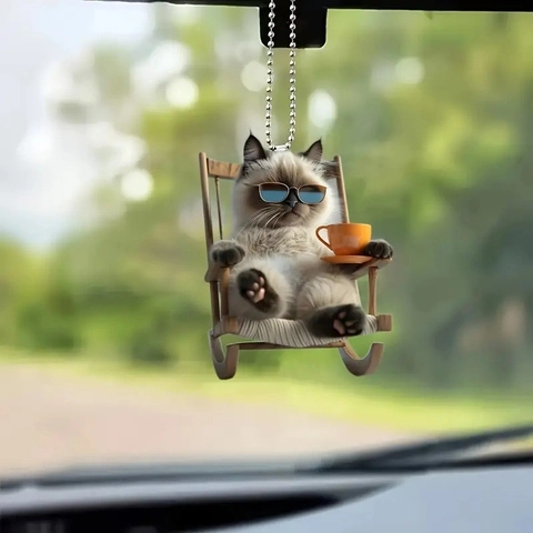 Cute Cat Hanging Ornament Acrylic Sunglasses Rocking Chair Coffee Car Mirror Decoration Christmas Tree Charm Cartoon Gift