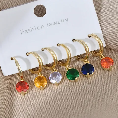 Sommer High-End Kupfer Strass Ohrringe Set Mehrfarbige Geometrische Creolen Für Damen Nischenmode Schmuck Geschenk