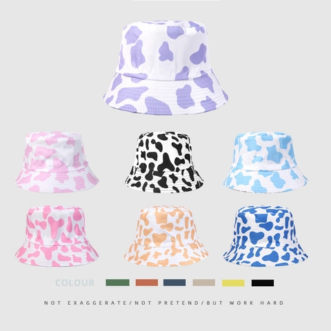 Cow Print Bucket Hat Polyester Breathable Sun Protection Outdoor Casual Fisherman Cap Women Men