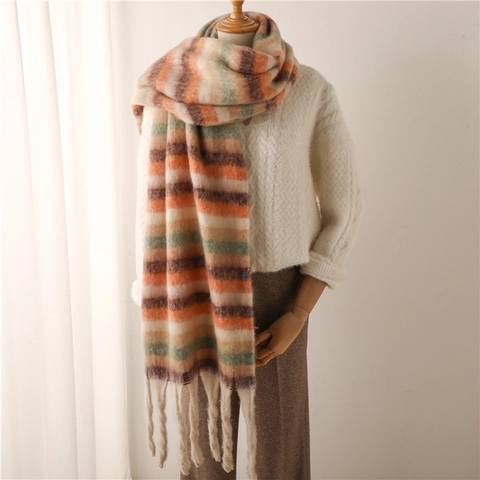 Écharpe à Rayures Plaid à Franges pour Hommes Femmes Hiver Chaud Imitation Cachemire Polyester Épaisse Écharpe à Franges Châle Décontracté Écharpe Longue