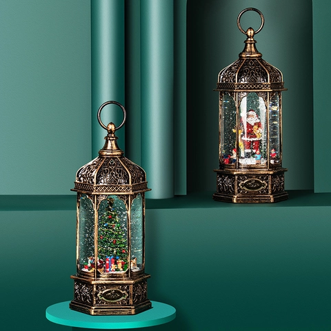 Christmas Snow Globe Lantern Bluetooth Speaker Rotating Music Box Flying Snow LED Light Retro Decorative Gift Box