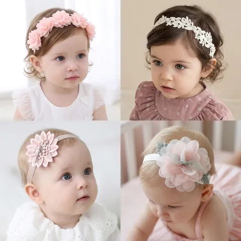 Baby Girls Headbands Lace Chiffon Flower Bow Hair Bands Infant Newborn Toddler Photography Props Sweet Cute Accessories