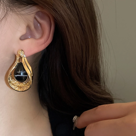 Vintage French Style Water Drop Faux Agate Earrings With Silver Earring Post Alloy Geometric Gold Plated For Women