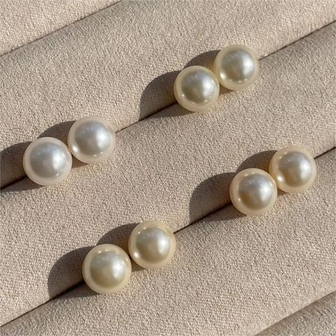 Round Glass Artificial Pearl Stud Earrings With 925 Sterling Silver Earring Post Minimalist Classic Elegant Jewelry For Women