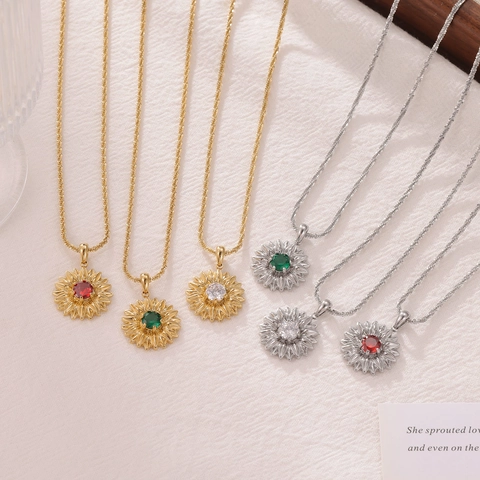 Collier Pendentif Tournesol En Acier Inoxydable Zircon Coloré Marguerite Vintage Bijoux Fins Et Brillants Pour Femmes