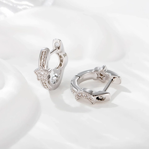 Orecchini Huggie Hoop Stella Luna Rame Zirconia Con Perno In Argento Gioielli Di Moda Semplici Per Donna