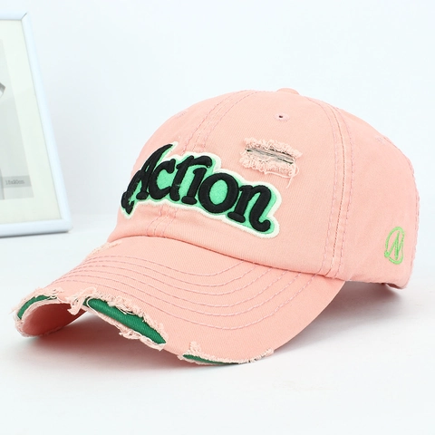 Gorra De Béisbol De Algodón Desgastado Vintage Con Bordado De Letras Action Sombrero De Sol Ajustable Para Exterior