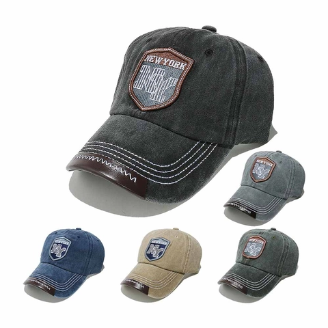 Cappello Da Baseball In Cotone Lavato Vintage Patch Lettera New York Bordo In Ecopelle Cuciture A Contrasto Cappello Da Sole Unisex