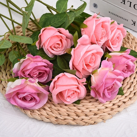 Artificial Rose Flower Single Stem Satin Cloth Realistic Faux Floral For Home Wedding Party Decor Valentines Day Gift