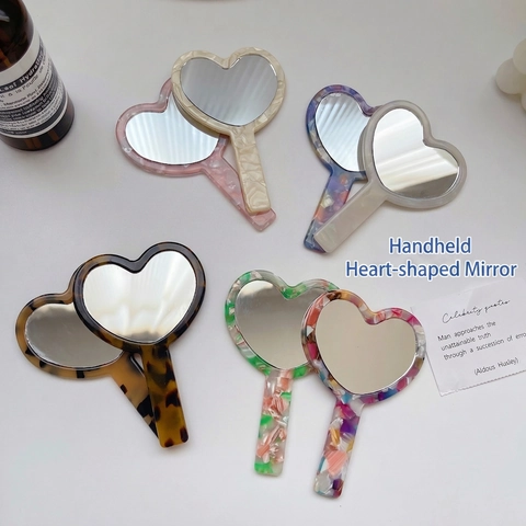 Herzförmiger Hand-Make-up-Spiegel Retro Acetat Marmormuster Tragbarer Kosmetikspiegel Für Frauen