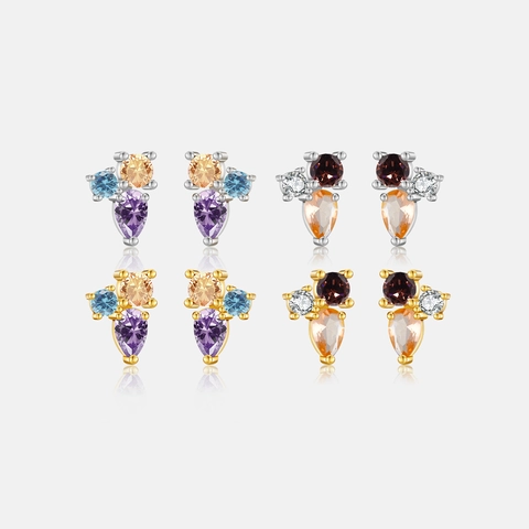 S925 Sterling Silver Water Drop Earrings For Women Premium Fashion Colorful Rhinestone Stud Earrings Luxurious Jewelry Gift